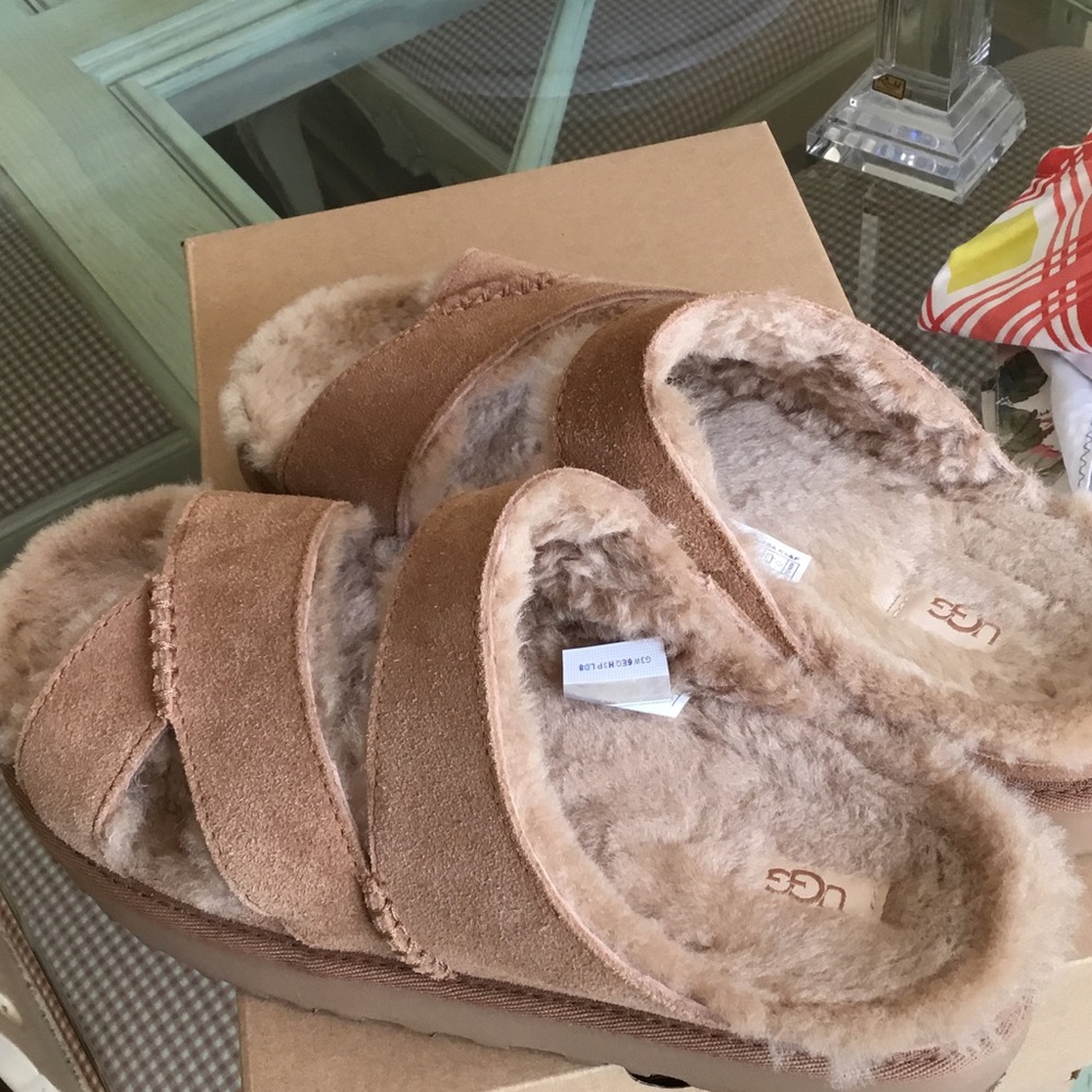UGG Women's Chestnut Suede Shearling Slide Slippers